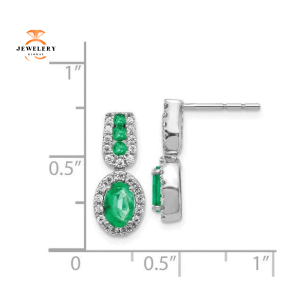 14KT WHITE GOLD .92 CTW EMERALD & .30 CTW DIAMOND HALO DROP EARRINGS - Image 2