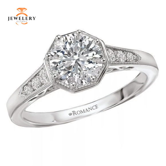 14KT 1/8 CTW DIAMOND OCTAGON VINTAGE MILGRAIN SETTING FOR 1CT ROUND
