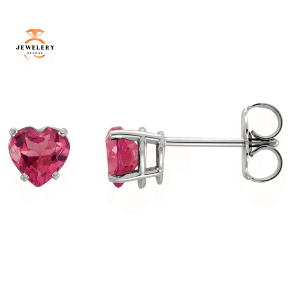 14KT GOLD 1.00 CARAT HEART PINK TOURMALINE STUD EARRINGS