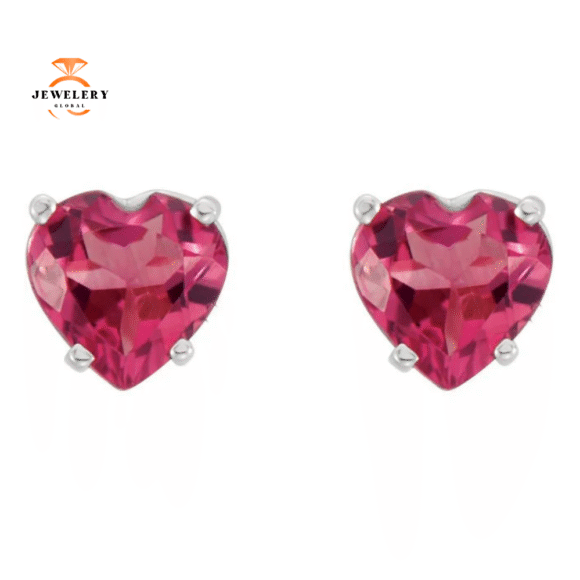 14KT GOLD 1.00 CARAT HEART PINK TOURMALINE STUD EARRINGS - Image 2
