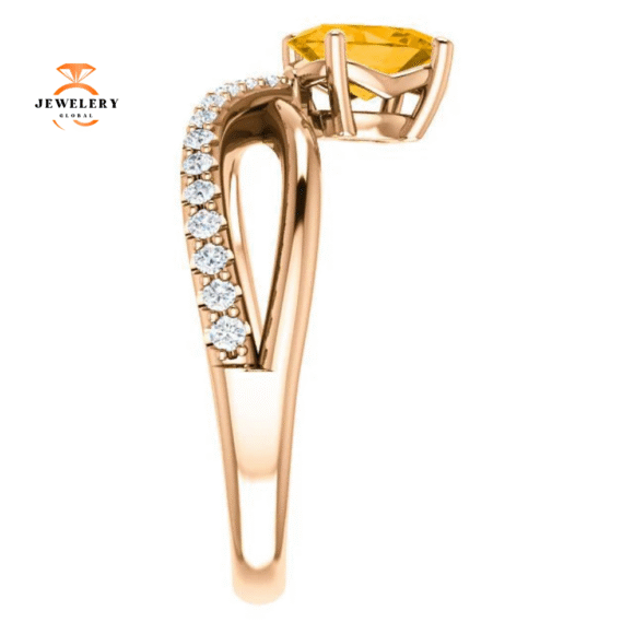 14KT GOLD 0.72 CT CITRINE & 1/10 CTW DIAMOND BYPASS RING - Image 11