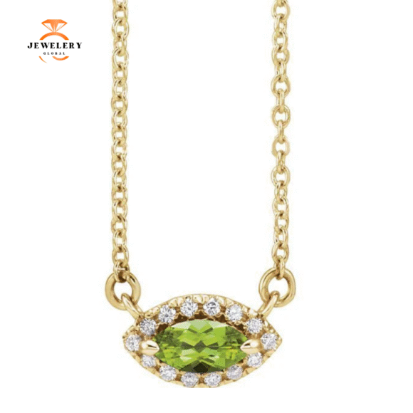 14KT GOLD 0.28 CT PERIDOT & .06 CTW DIAMOND FRENCH-SET HALO NECKLACE - Image 2