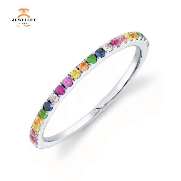 14KT GOLD 0.28 CTW MULTICOLOR SAPPHIRE BAND