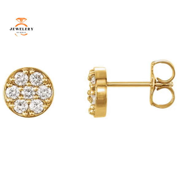 14KT GOLD 3/8 CTW DIAMOND CLUSTER STUD EARRINGS