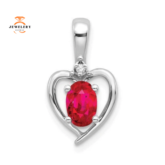 14KT GOLD DIAMOND AND RUBY HEART PENDANT - Image 3