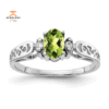 14KT WHITE GOLD 0.45 CTW OVAL PERIDOT AND DIAMOND RING