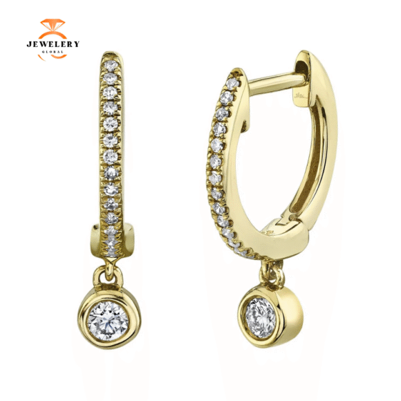 14KT GOLD 0.14 CTW DIAMOND HUGGIE DROP EARRING - Image 2