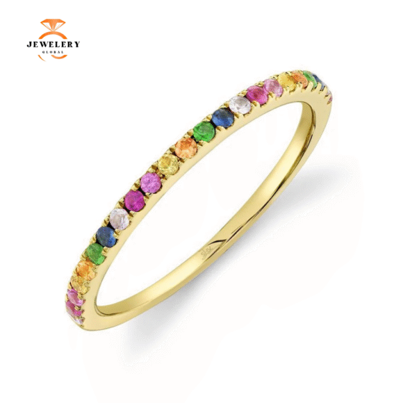 14KT GOLD 0.28 CTW MULTICOLOR SAPPHIRE BAND - Image 2