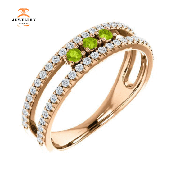 14KT GOLD .15 CTW PERIDOT & .25 CTW DIAMOND ACCENT NEGATIVE SPACE RING