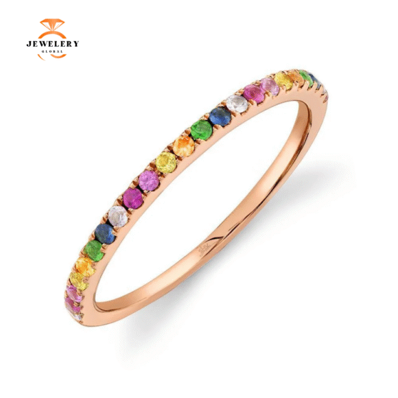 14KT GOLD 0.28 CTW MULTICOLOR SAPPHIRE BAND - Image 3