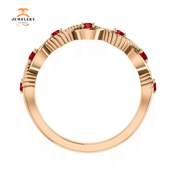 14KT GOLD 0.28 CTW RUBY BEADED STACKABLE 7 STONE TWIST RING - Image 2