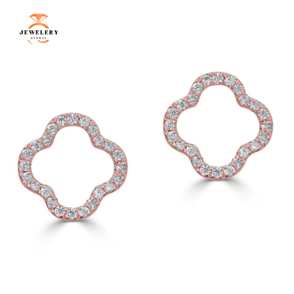 14KT GOLD .16 CTW DIAMOND OPEN CLOVER EARRINGS