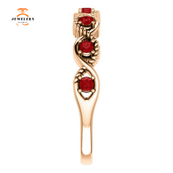 14KT GOLD 0.28 CTW RUBY BEADED STACKABLE 7 STONE TWIST RING - Image 4