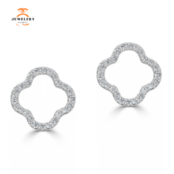 14KT GOLD .16 CTW DIAMOND OPEN CLOVER EARRINGS - Image 3