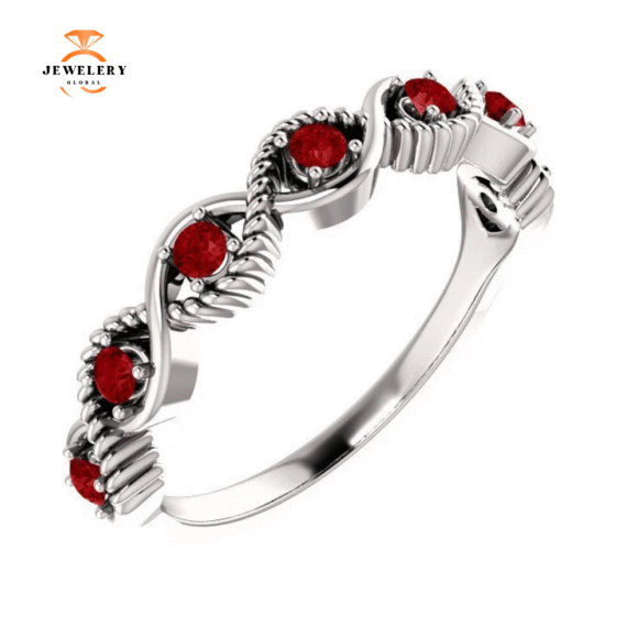 14KT GOLD 0.28 CTW RUBY BEADED STACKABLE 7 STONE TWIST RING - Image 9