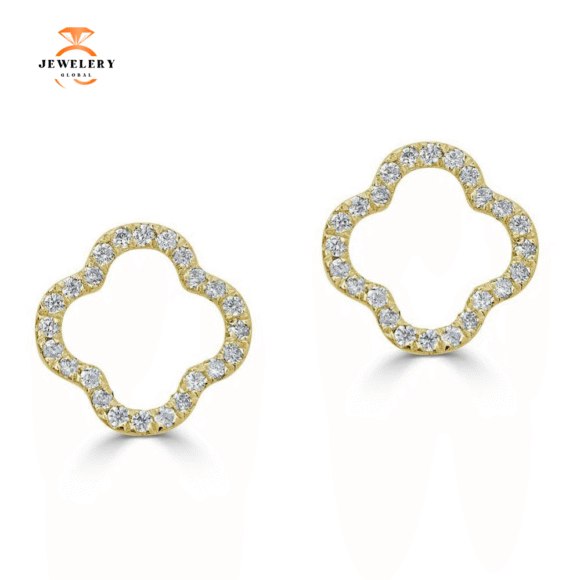 14KT GOLD .16 CTW DIAMOND OPEN CLOVER EARRINGS - Image 2