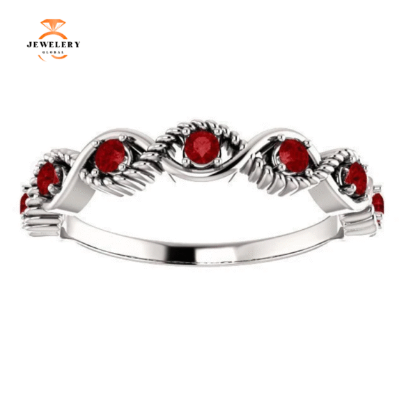 14KT GOLD 0.28 CTW RUBY BEADED STACKABLE 7 STONE TWIST RING - Image 11