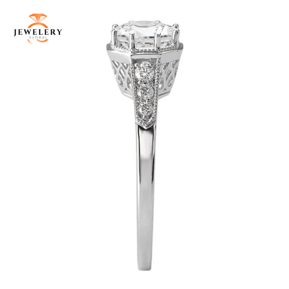 14KT 1/8 CTW DIAMOND OCTAGON VINTAGE MILGRAIN SETTING FOR 1CT ROUND - Image 3