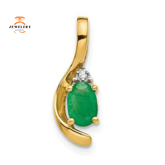 14KT GOLD OVAL EMERALD AND DIAMOND PENDANT - Image 4