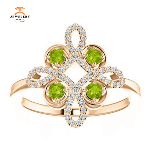 14KT GOLD .36 CTW PERIDOT & .16 CTW DIAMOND ACCENT CLOVER RING - Image 11