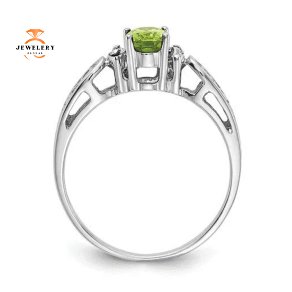 14KT WHITE GOLD 0.45 CTW OVAL PERIDOT AND DIAMOND RING - Image 2