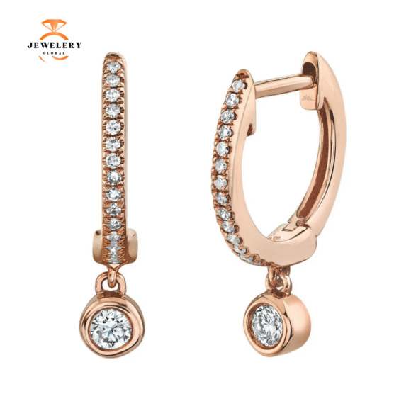 14KT GOLD 0.14 CTW DIAMOND HUGGIE DROP EARRING - Image 3