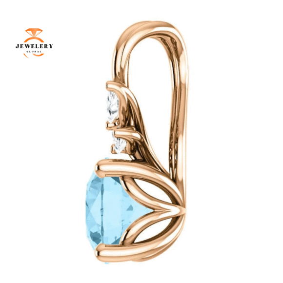 14KT GOLD 0.75 CT AQUAMARINE & 0.10 CTW DIAMOND FLORAL PENDANT - Image 3