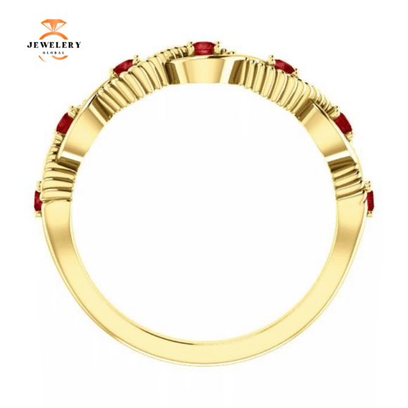 14KT GOLD 0.28 CTW RUBY BEADED STACKABLE 7 STONE TWIST RING - Image 6