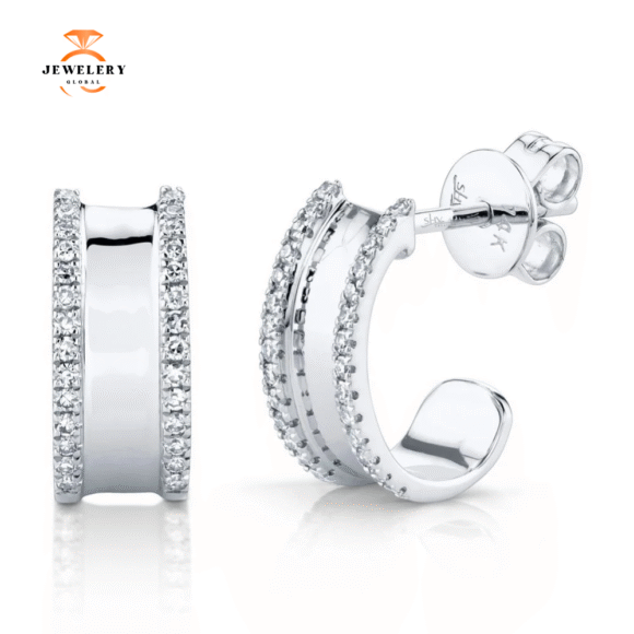 14KT GOLD .17 CTW DIAMOND J-HOOP EARRINGS - Image 2