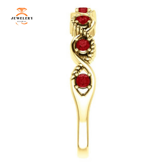 14KT GOLD 0.28 CTW RUBY BEADED STACKABLE 7 STONE TWIST RING - Image 8