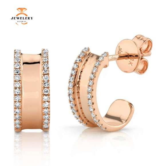 14KT GOLD .17 CTW DIAMOND J-HOOP EARRINGS