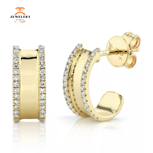 14KT GOLD .17 CTW DIAMOND J-HOOP EARRINGS - Image 3