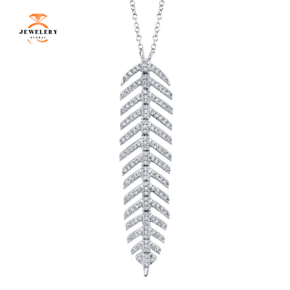 14KT Gold 0.29 CTW Diamond Feather Necklace