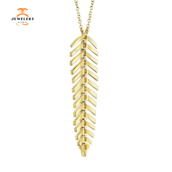 14KT Gold 0.29 CTW Diamond Feather Necklace - Image 6