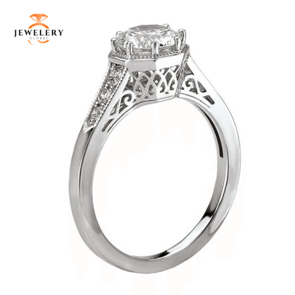14KT 1/8 CTW DIAMOND OCTAGON VINTAGE MILGRAIN SETTING FOR 1CT ROUND - Image 4