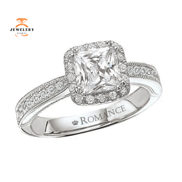 14KT GOLD 1/3 CTW DIAMOND SQUARE HALO SETTING FOR 1 CT PRINCESS/CUSHION