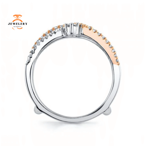 14KT GOLD 5/8 CTW DIAMOND 2 ROW CROSSOVER INSERT BAND - Image 3