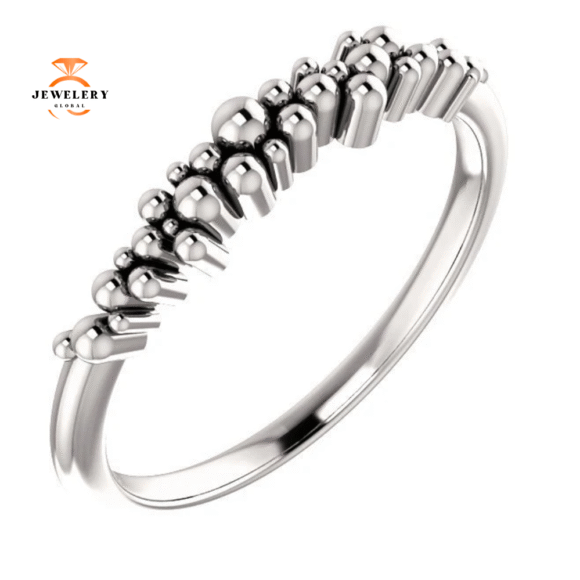 14KT GOLD BEADED STACKABLE RING - Image 2