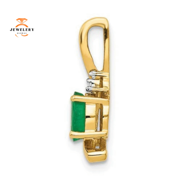 14KT GOLD OVAL EMERALD AND DIAMOND PENDANT - Image 5