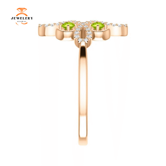 14KT GOLD .36 CTW PERIDOT & .16 CTW DIAMOND ACCENT CLOVER RING - Image 12