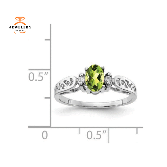 14KT WHITE GOLD 0.45 CTW OVAL PERIDOT AND DIAMOND RING - Image 3