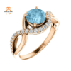 14KT GOLD 1.00 CT AQUAMARINE & .20 CTW DIAMOND TWIST RING