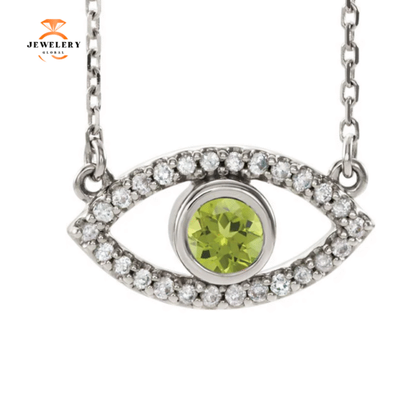 14KT GOLD .22 CT PERIDOT & .26 CTW SAPPHIRE EVIL-EYE NECKLACE
