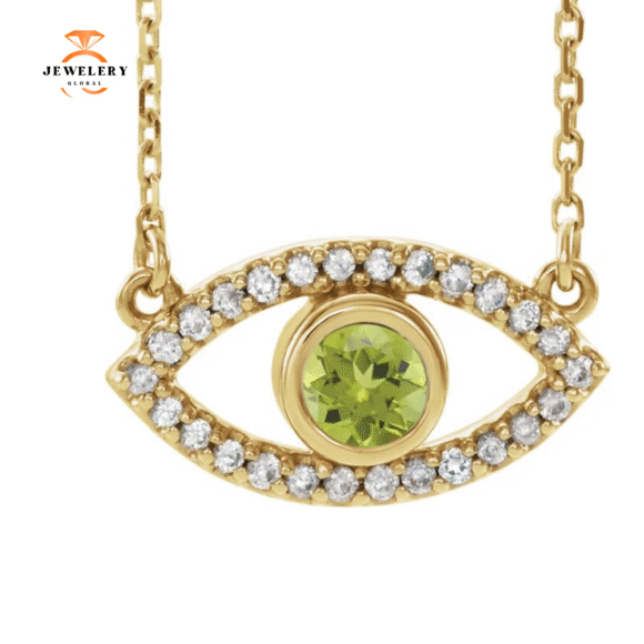 14KT GOLD .22 CT PERIDOT & .26 CTW SAPPHIRE EVIL-EYE NECKLACE - Image 3