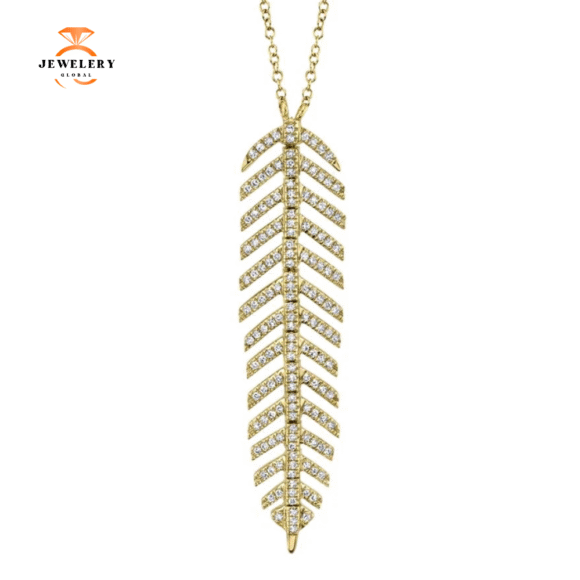14KT Gold 0.29 CTW Diamond Feather Necklace - Image 4