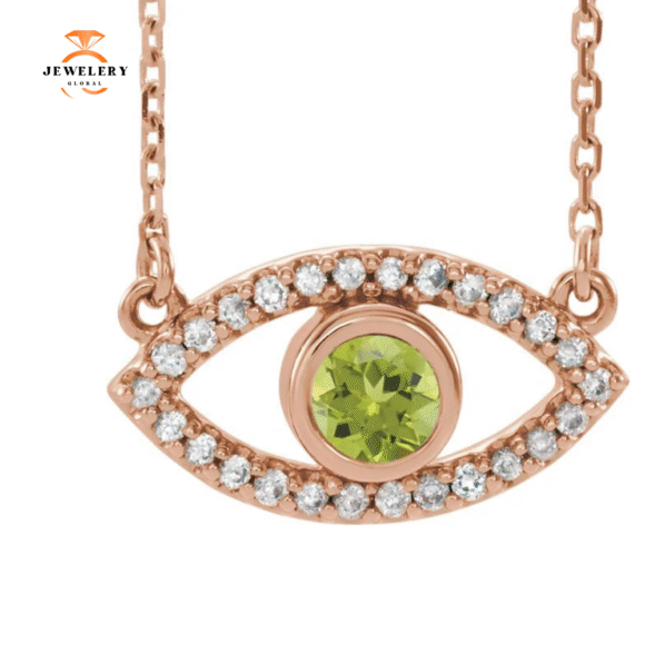 14KT GOLD .22 CT PERIDOT & .26 CTW SAPPHIRE EVIL-EYE NECKLACE - Image 2