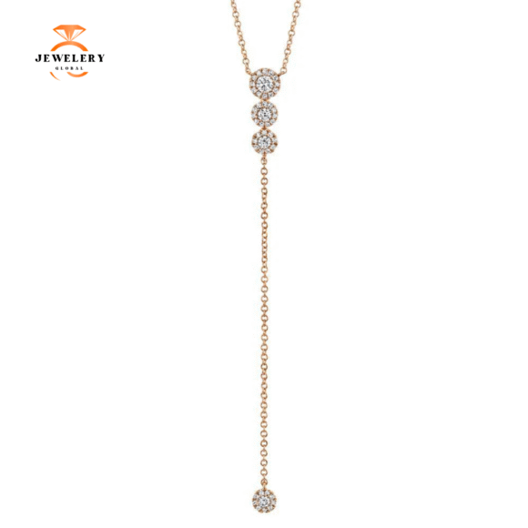 14KT GOLD 0.29 CTW ROUND BRILLIANT DIAMOND HALO LARIAT NECKLACE - Image 2
