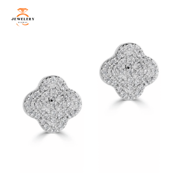 14KT Gold .22 CTW Diamond Clover Stud Earrings