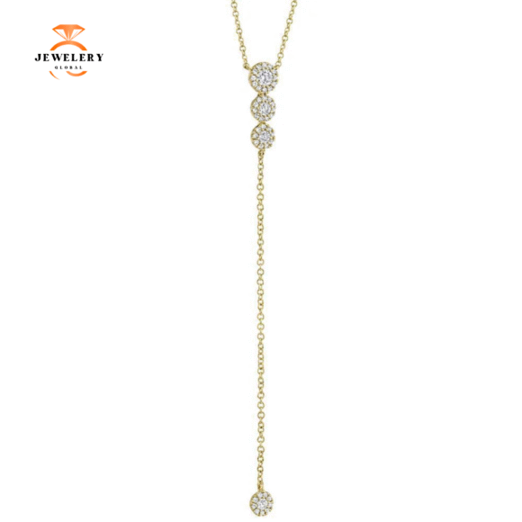 14KT GOLD 0.29 CTW ROUND BRILLIANT DIAMOND HALO LARIAT NECKLACE - Image 3