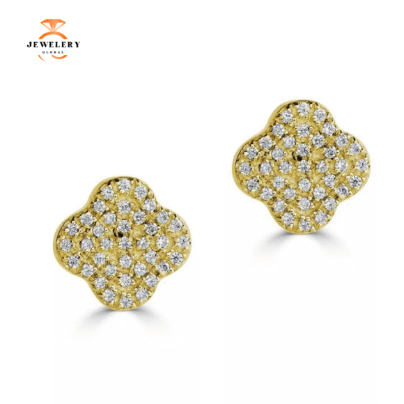 14KT Gold .22 CTW Diamond Clover Stud Earrings - Image 3